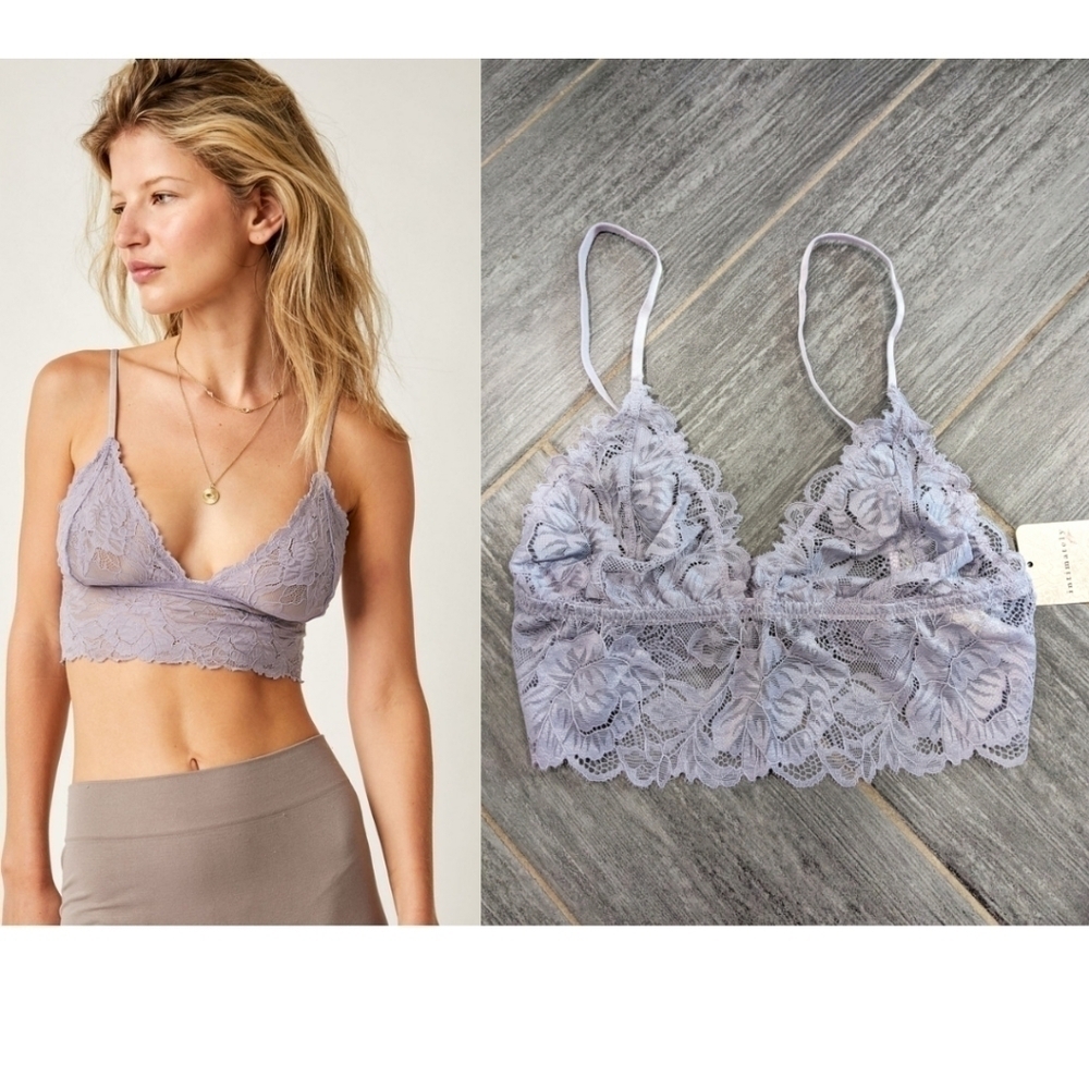 NWT Free People Intimately | Everyday Lace Longline Bralette in Metal Lavender